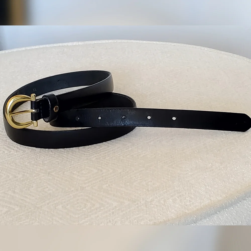 Etienne Aigner Vtg Horse Bit Buckle Black Leather Minimalist Belt, XL, EUC